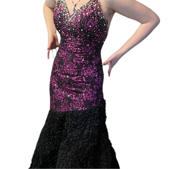 Johnathan Kayne Purple Black Lace Halter Goth Prom Wedding Dress Gown 2 edgy - Picture 13 of 15